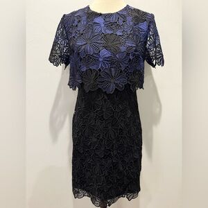 Like New!  Trina Turk - Elegant Black and Blue Floral Lace Dress